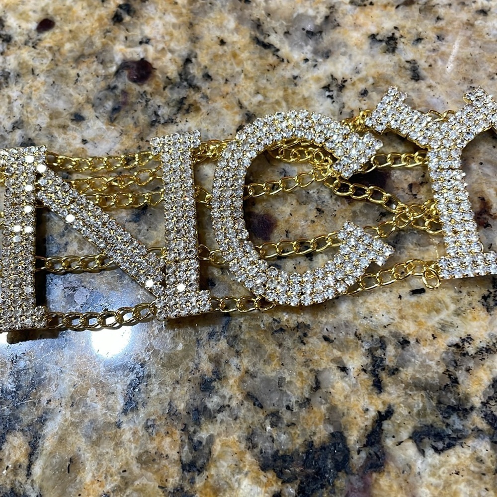 Fancy Rhinestone Gold Choker - Picture 5 of 11